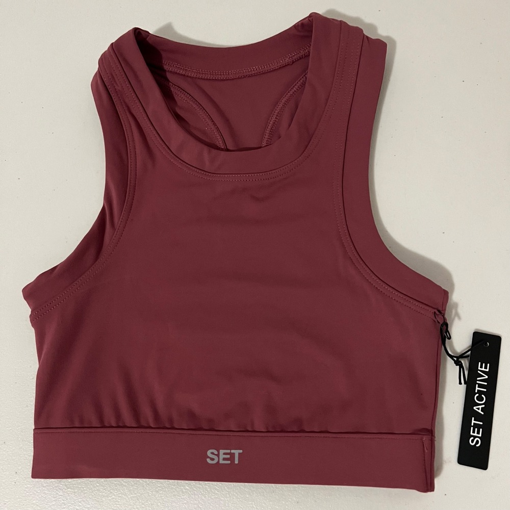 SET ACTIVE Sportbody High Neck Crop Top‎ Burgundy Wine XS Womens New With Tags